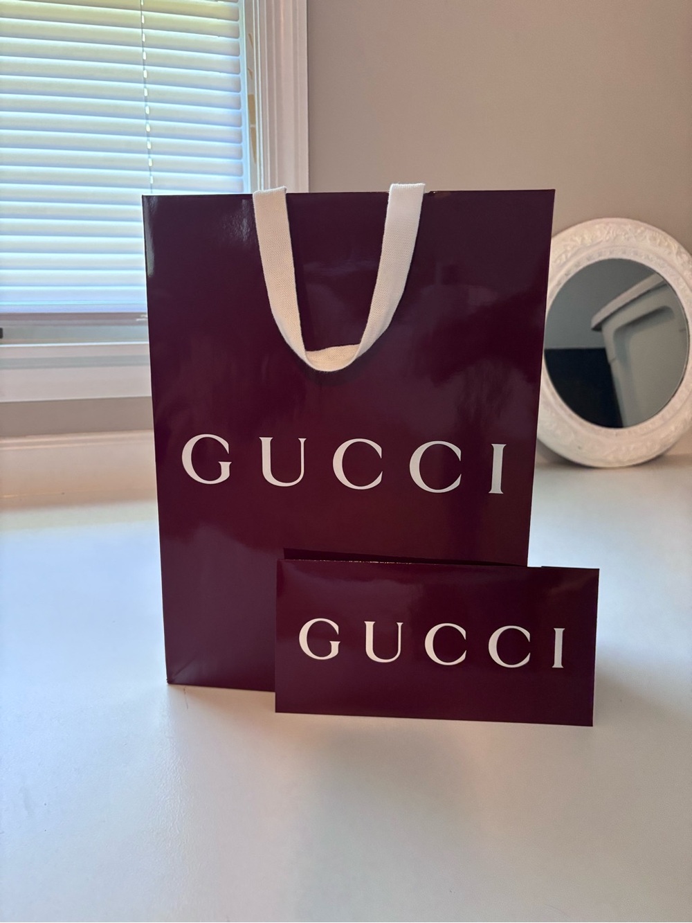 Gucci Deep Wine Logo Gift Bag and Card